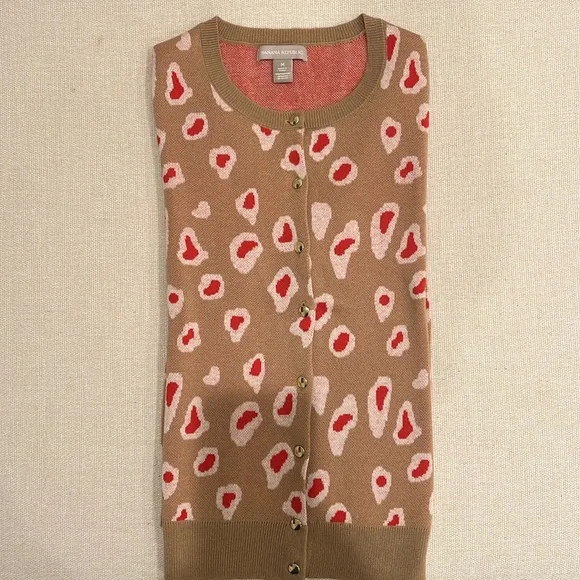 Banana Republic cardigan Tan Red Animal Print Sweater, Size Medium NWOT - Picture 3 of 4